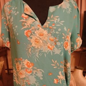 DR2 Teal and Orange Floral Blouse